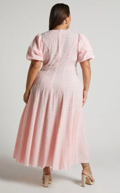 Showpo Jackelyn Puff Sleeve V Neck Midi Dress In Pink -Showpo Women's Clothing Store Jackelyn Puff Sleeve V Neck Midi Dress in Pink 5