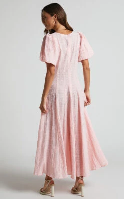 Showpo Jackelyn Puff Sleeve V Neck Midi Dress In Pink -Showpo Women's Clothing Store Jackelyn Puff Sleeve V Neck Midi Dress in Pink 6