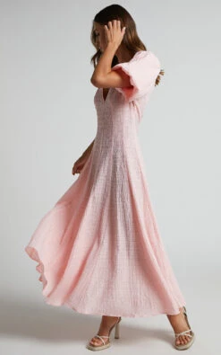 Showpo Jackelyn Puff Sleeve V Neck Midi Dress In Pink -Showpo Women's Clothing Store Jackelyn Puff Sleeve V Neck Midi Dress in Pink 7