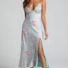 Showpo Jarrah Midi Dress - V Neck Thigh Split Slip Dress In Blue Grace Floral