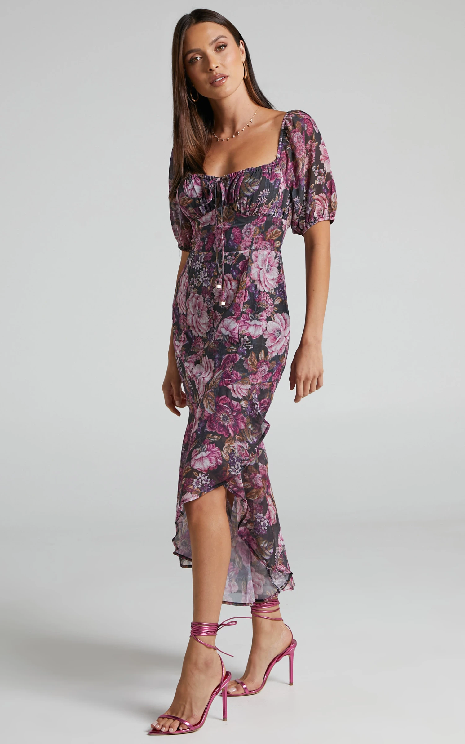 Showpo Jasalina Puff Sleeve Midi Dress In Harvest Floral 3 Showpo Jasalina Puff Sleeve Midi Dress In Harvest Floral - Image 3