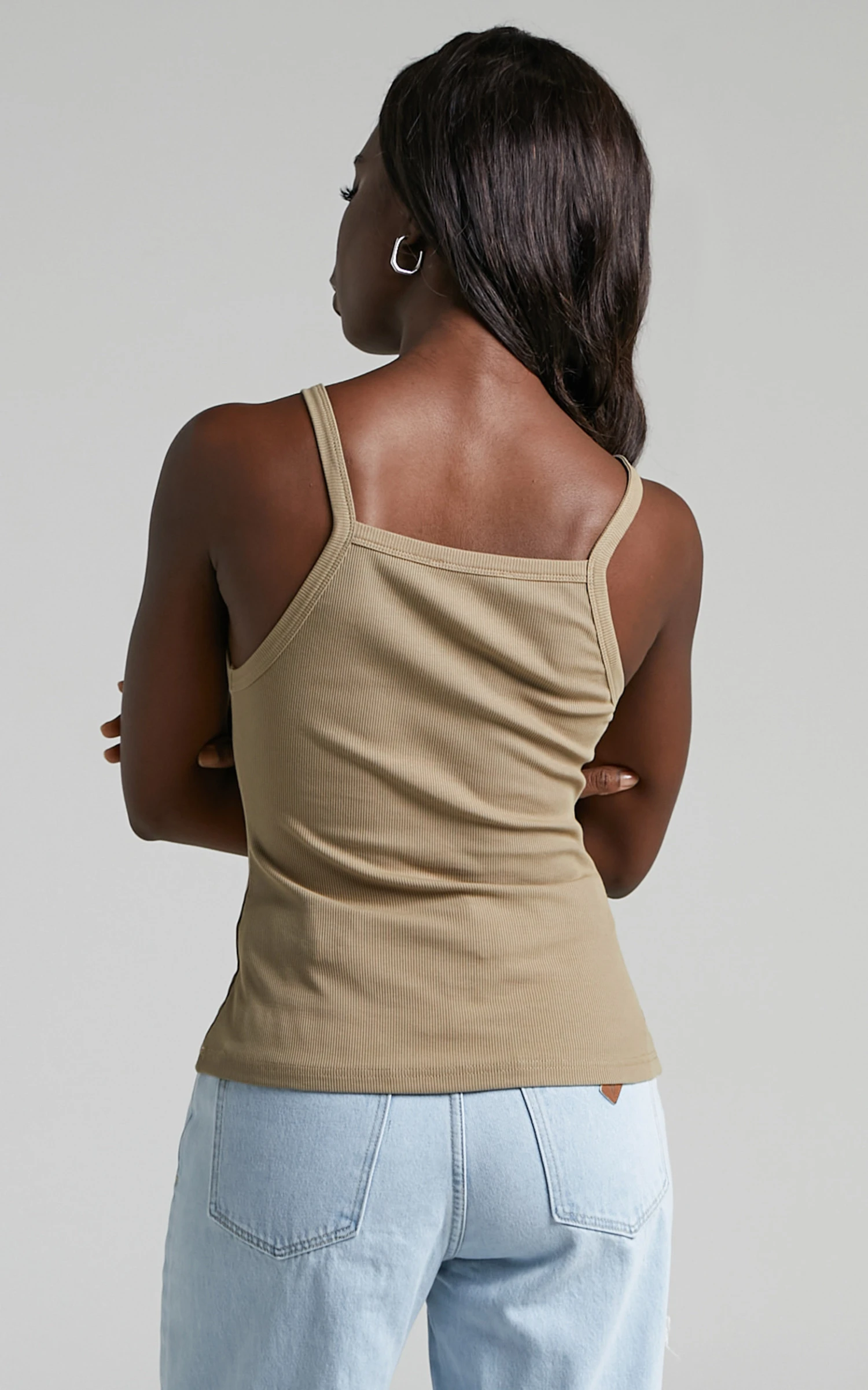 Showpo Jasper Ribbed Racerback Halter Top In Latte 4 Showpo Jasper Ribbed Racerback Halter Top In Latte - Image 4
