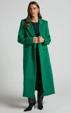 Showpo Jaya Double Breasted Collared Longline Coat In Green 15 Showpo Jaya Double Breasted Collared Longline Coat In Green -Showpo Women's Clothing Store Jaya Double Breasted Collared Longline Coat in Green