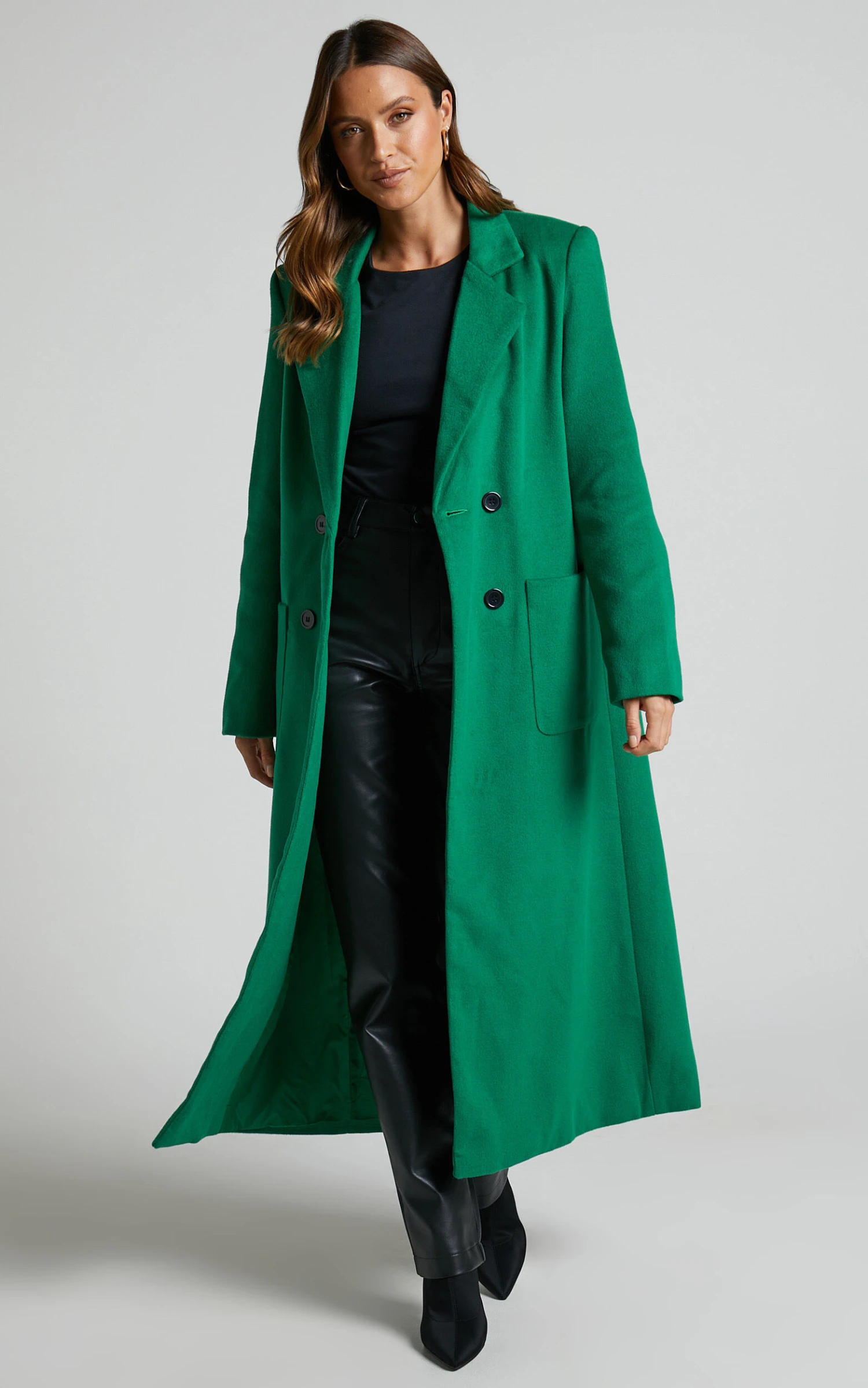 Showpo Jaya Double Breasted Collared Longline Coat In Green 2 Showpo Jaya Double Breasted Collared Longline Coat In Green - Image 2