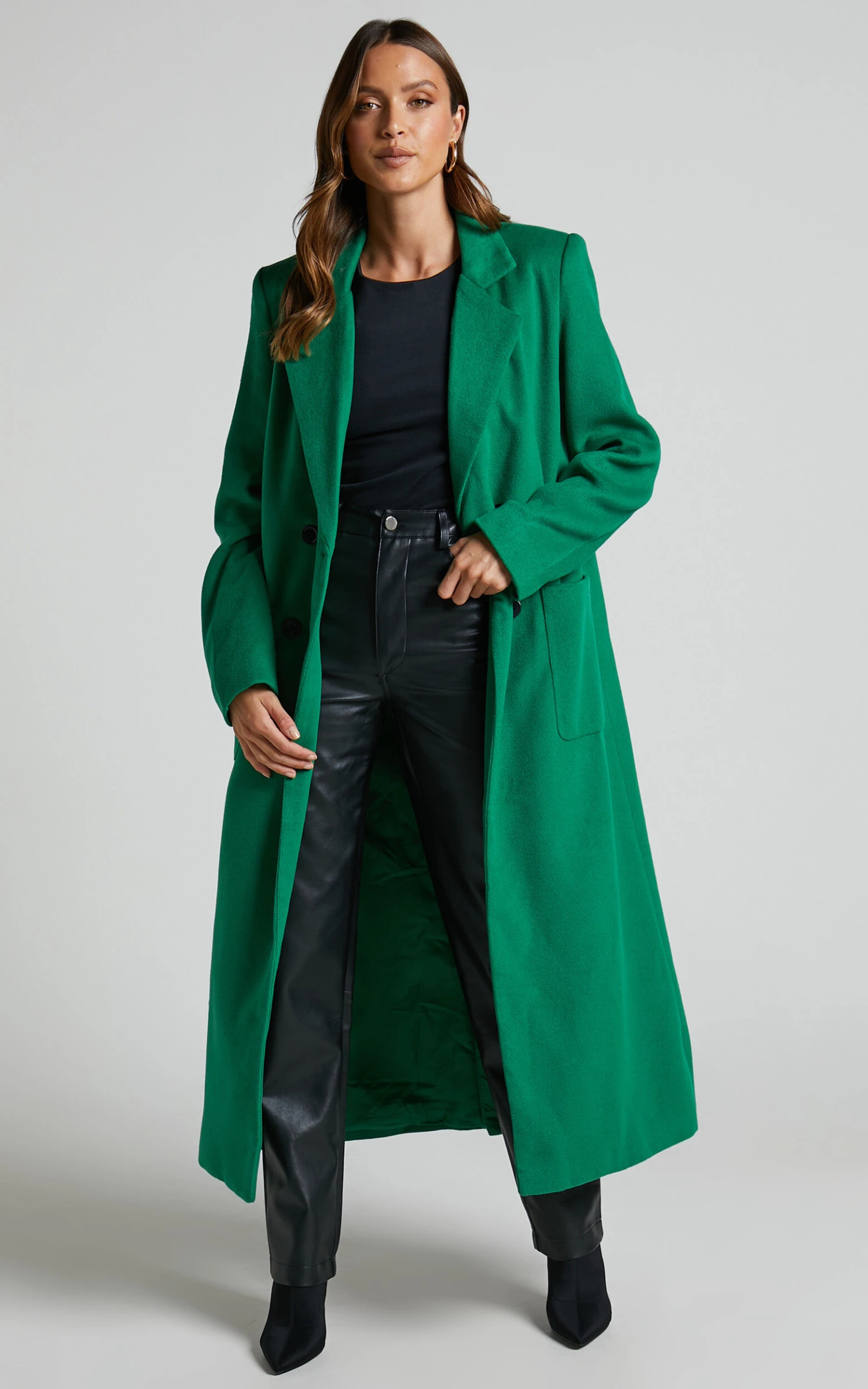 Showpo Jaya Double Breasted Collared Longline Coat In Green 6 Showpo Jaya Double Breasted Collared Longline Coat In Green - Image 6