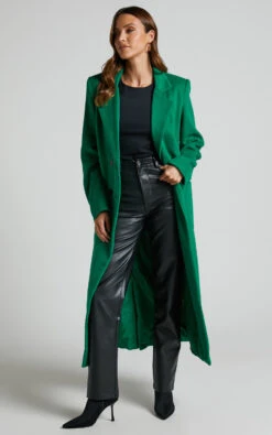 Showpo Jaya Double Breasted Collared Longline Coat In Green 11 Showpo Jaya Double Breasted Collared Longline Coat In Green -Showpo Women's Clothing Store Jaya Double Breasted Collared Longline Coat in Green 3