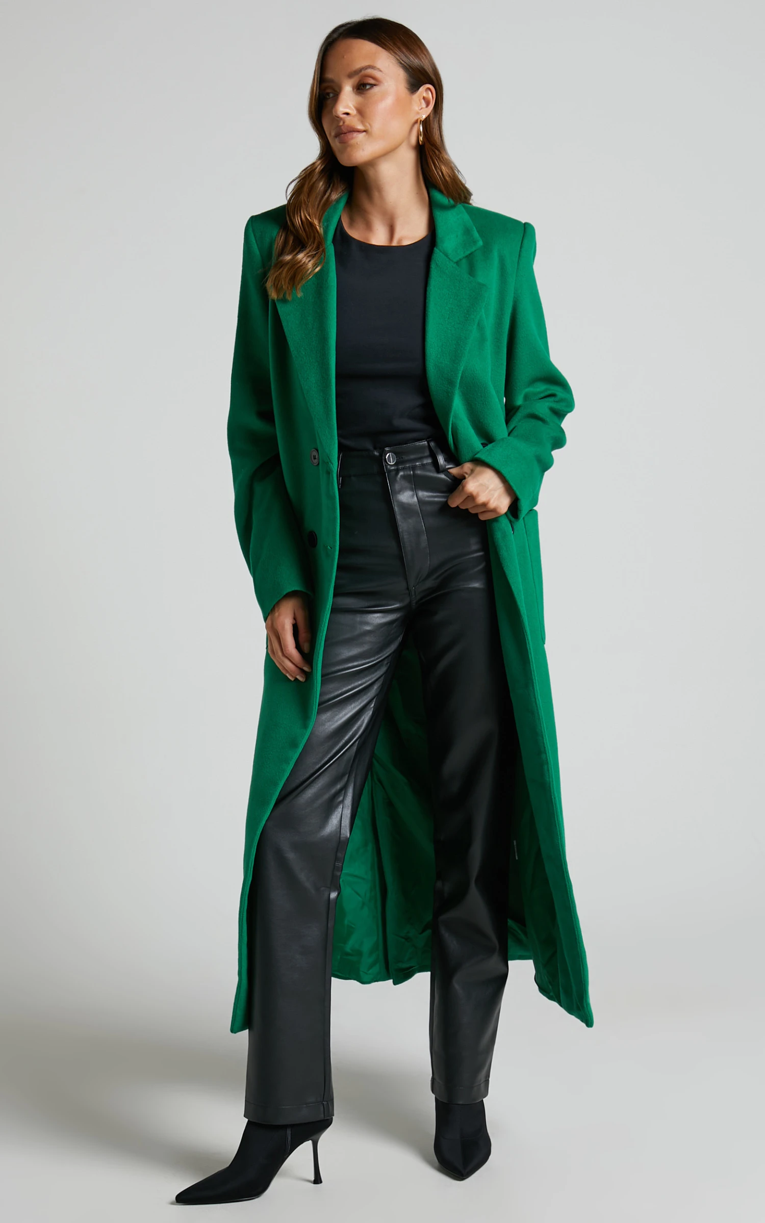 Showpo Jaya Double Breasted Collared Longline Coat In Green 3 Showpo Jaya Double Breasted Collared Longline Coat In Green - Image 3