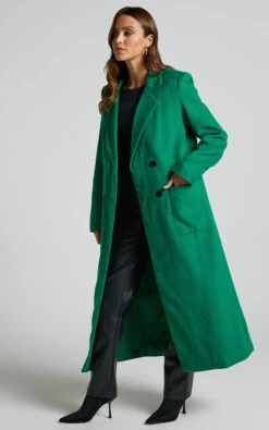 Showpo Jaya Double Breasted Collared Longline Coat In Green 12 Showpo Jaya Double Breasted Collared Longline Coat In Green -Showpo Women's Clothing Store Jaya Double Breasted Collared Longline Coat in Green 4