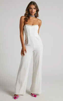 Showpo Jemmae Jumpsuit - Pearl Trim Strapless Wide Leg Jumpsuit In White 13 Showpo Jemmae Jumpsuit - Pearl Trim Strapless Wide Leg Jumpsuit In White -Showpo Women's Clothing Store Jemmae Pearl Trim Strapless Bustier Jumpsuit in White 2528SP22110002022529 1