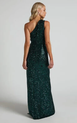 Showpo Jemmah One Shoulder Gathered Maxi Dress With Split In Emerald Sequin 12 Showpo Jemmah One Shoulder Gathered Maxi Dress With Split In Emerald Sequin -Showpo Women's Clothing Store Jemmah One Shoulder Gathered Maxi Dress with Split in Emerald Sequin 5