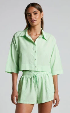 Showpo Jesmae Relaxed 3/4 Sleeve Shirt In Mint
