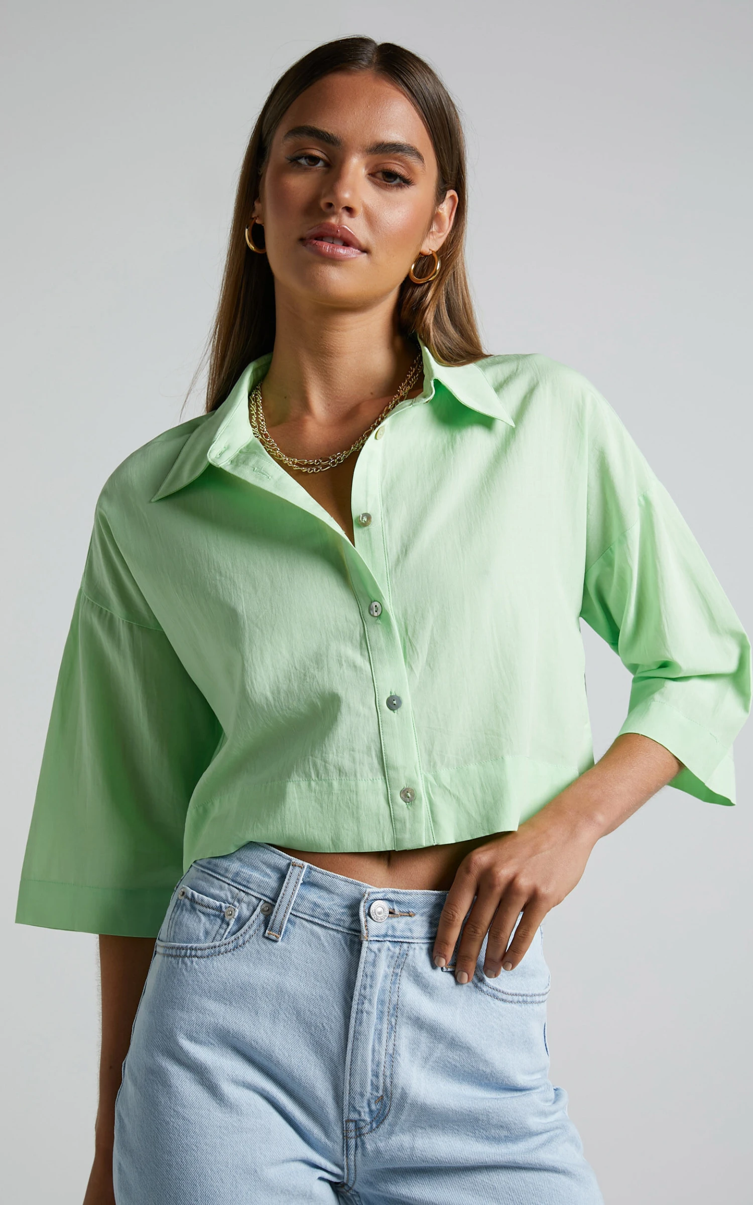 Showpo Jesmae Relaxed 3/4 Sleeve Shirt In Mint 3 Showpo Jesmae Relaxed 3/4 Sleeve Shirt In Mint - Image 3
