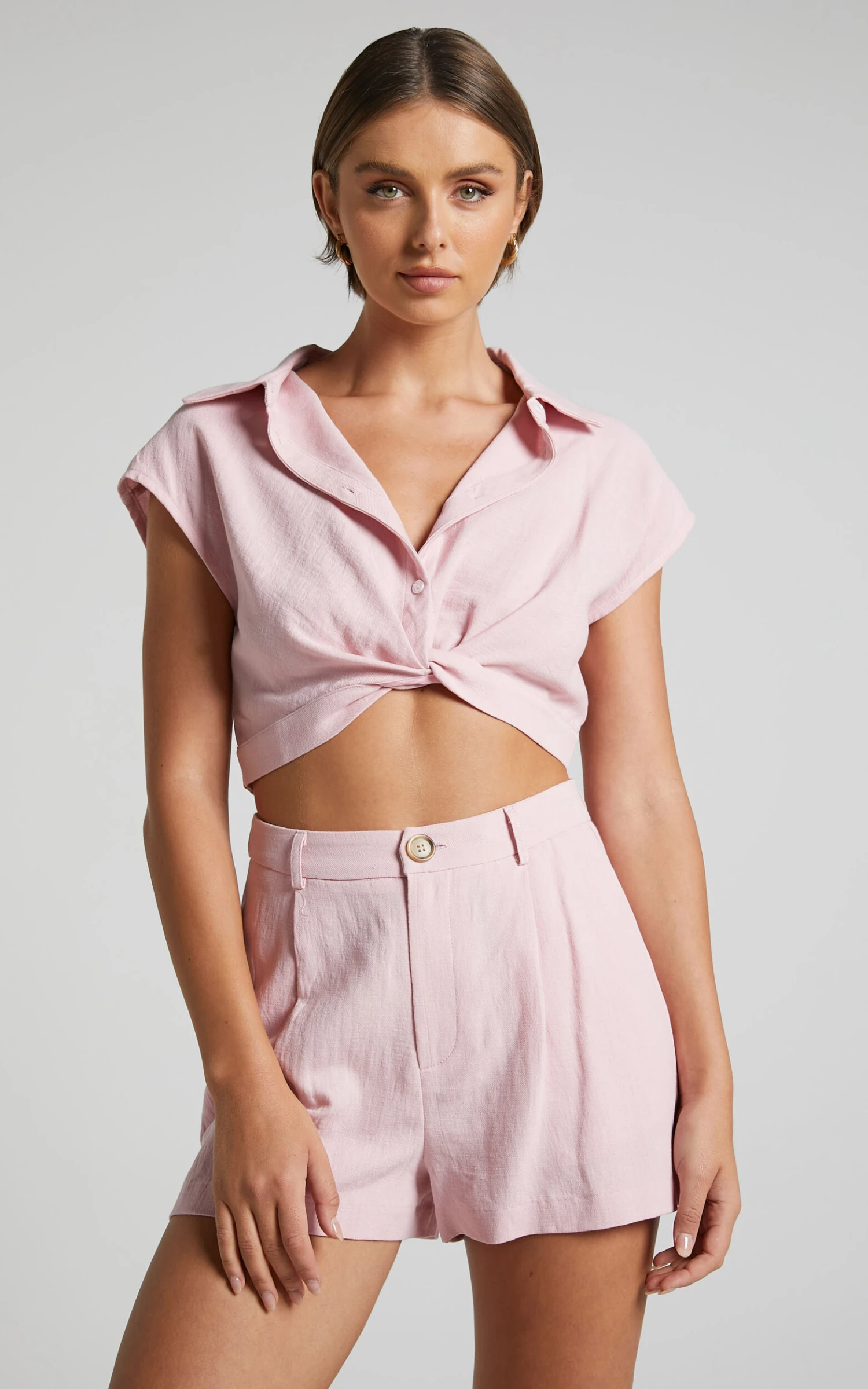 Showpo Jhaima Shirt - Twist Front Cropped Shirt In Dusty Pink 4 Showpo Jhaima Shirt - Twist Front Cropped Shirt In Dusty Pink - Image 4
