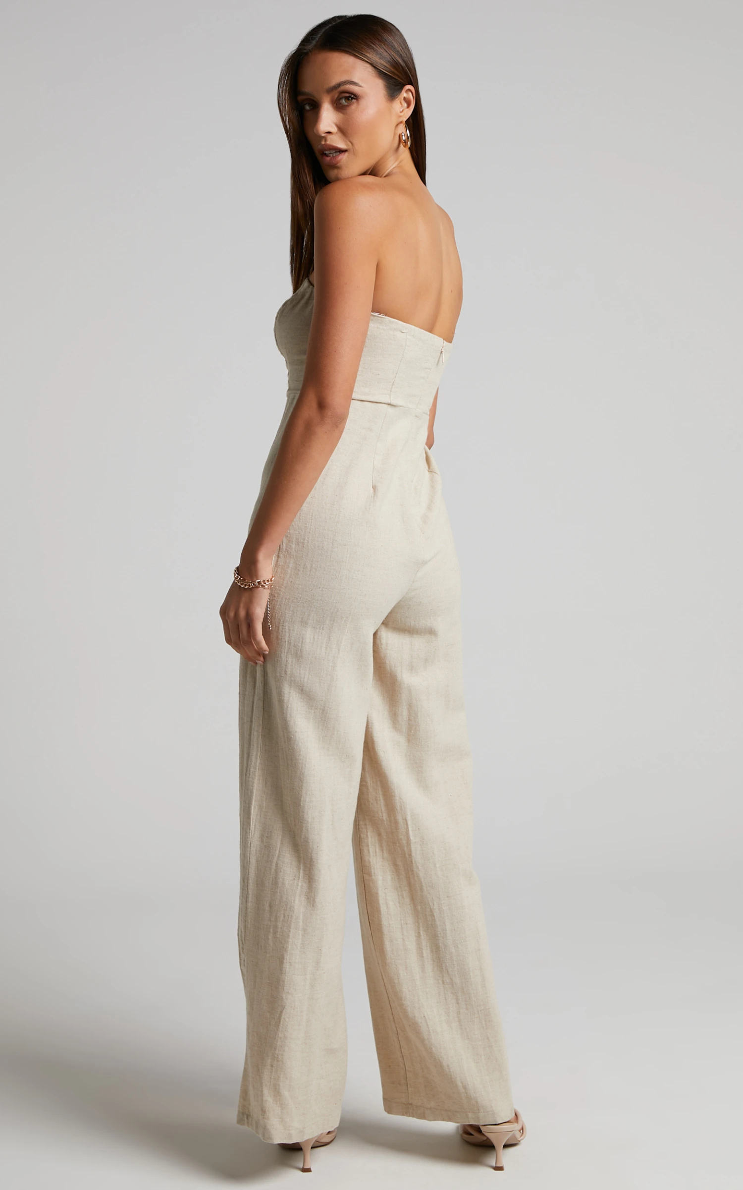 Showpo Jhaima Jumpsuit - Strapless Wide Leg Jumpsuit In Oatmeal 7 Showpo Jhaima Jumpsuit - Strapless Wide Leg Jumpsuit In Oatmeal - Image 7