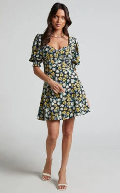 Showpo Jhazel Puff Sleeve Mini Dress In Black