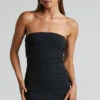 Showpo Joelann Mini Dress - Exposed Seam Strapless Ribbed Dress In Black