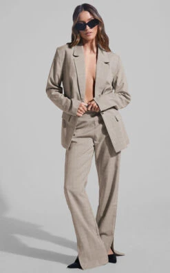 Showpo Khizza - High Waisted Side Split Pant In Brown Pink Check