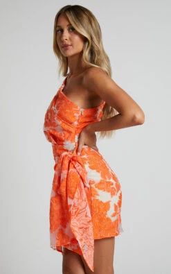 Showpo Kailey One Shoulder Wrap Front Mini Dress In Orange & Beige Jacquard 11 Showpo Kailey One Shoulder Wrap Front Mini Dress In Orange & Beige Jacquard -Showpo Women's Clothing Store Kailey One Shoulder Wrap Front Mini Dress in Orange Beige Jacquard 4