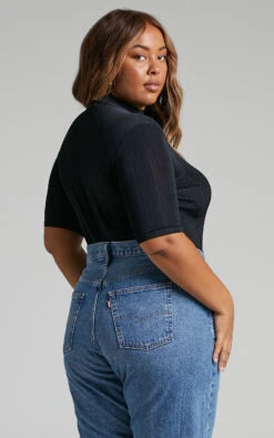 Showpo Kaimi 3/4 Sleeve High Neck Ribbed Bodysuit In Black 12 Showpo Kaimi 3/4 Sleeve High Neck Ribbed Bodysuit In Black -Showpo Women's Clothing Store Kaimi High Neck Ribbed Bodysuit with Long Sleeves in Black 2528ST22040064012529 3