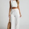 Showpo Kala Mid Waisted Relaxed Elastic Waist Pants In White