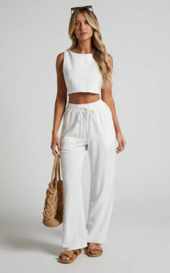 Showpo Kala Mid Waisted Relaxed Elastic Waist Pants In White