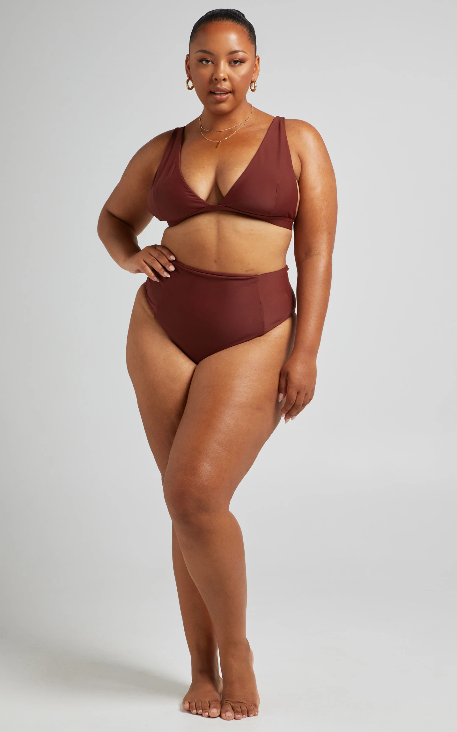 Showpo Lei Recycled Nylon Triangle Bikini Top In Chocolate 3 Showpo Lei Recycled Nylon Triangle Bikini Top In Chocolate - Image 3