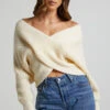 Showpo Karensita Wrap Knitted Jumper In Cream