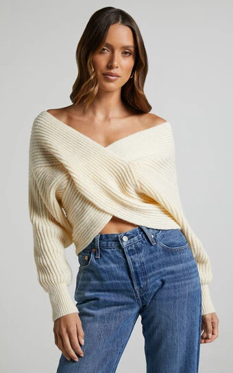 Showpo Karensita Wrap Knitted Jumper In Cream 1 Showpo Karensita Wrap Knitted Jumper In Cream