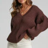 Showpo Kartia V Neck Jumper In Chocolate