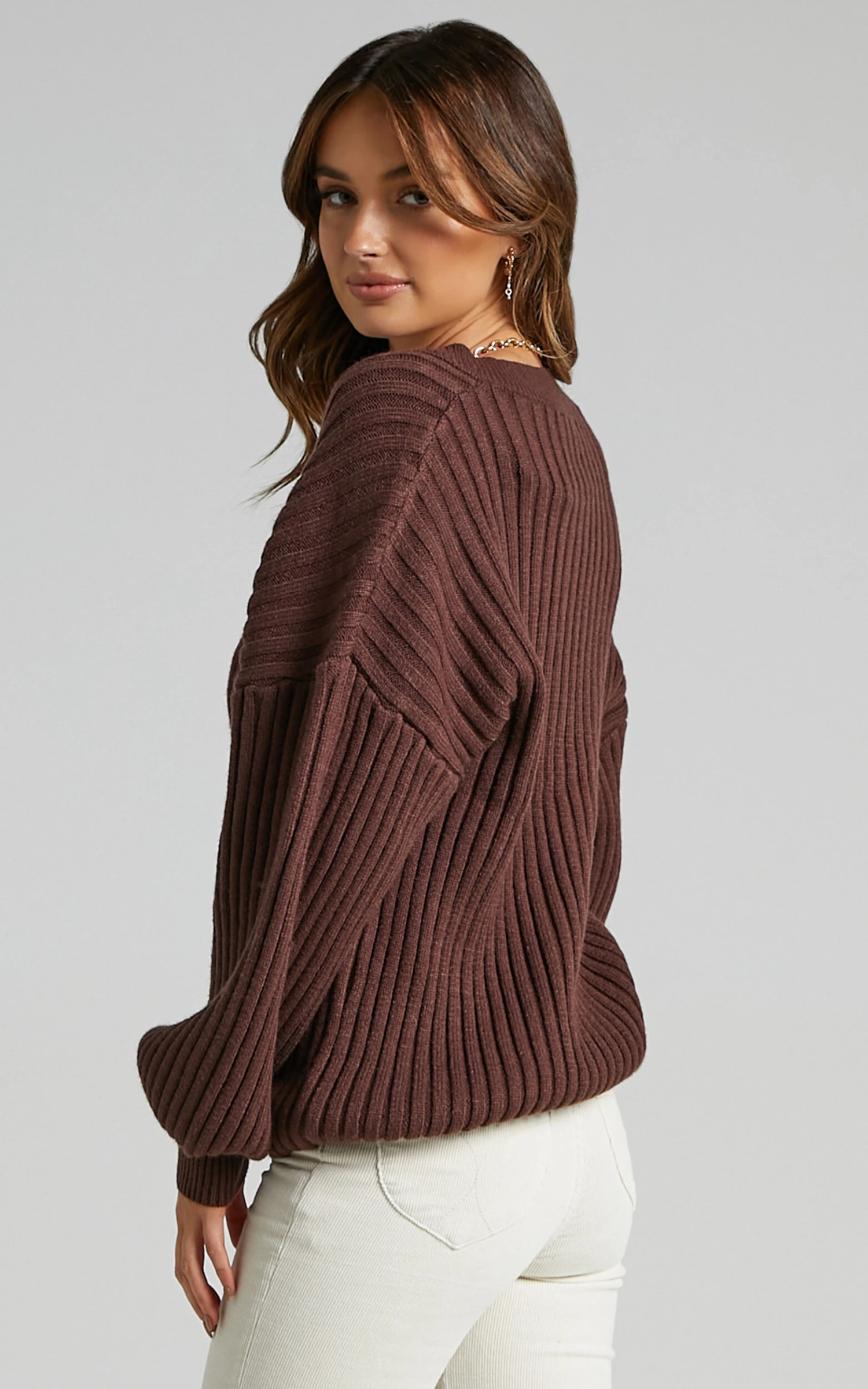 Showpo Kartia V Neck Jumper In Chocolate 7 Showpo Kartia V Neck Jumper In Chocolate - Image 7
