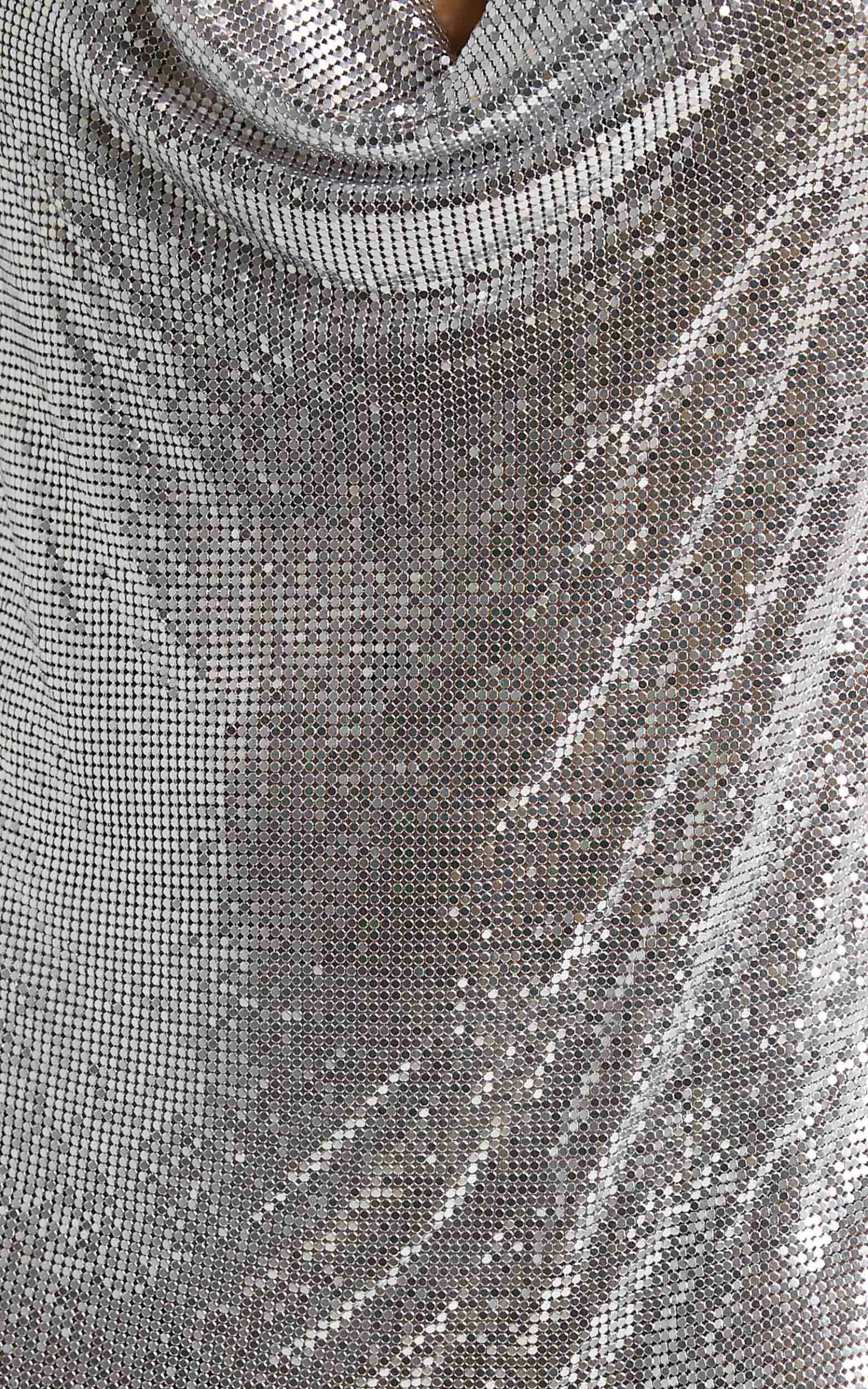 Showpo Kaylah Cowl Mesh Dress In Silver 9 Showpo Kaylah Cowl Mesh Dress In Silver - Image 9