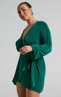 Showpo Kayley Wrap Centre Tie Mini Dress In Forest Green 13 Showpo Kayley Wrap Centre Tie Mini Dress In Forest Green -Showpo Women's Clothing Store Kayley Wrap Centre Tie Mini Dress in Forest Green SD21060047 4
