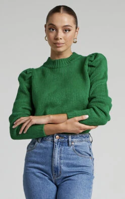Showpo Kayrai Puff Sleeve Knit Jumper In Kelly Green 10 Showpo Kayrai Puff Sleeve Knit Jumper In Kelly Green -Showpo Women's Clothing Store Kayrai Puff Sleeve Knit Jumper in Kelly Green 2528SO22040003022529 4