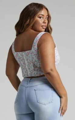 Showpo Keriana Top - Square Neck Cropped Corset In Purple Pink Floral -Showpo Women's Clothing Store Keriana Square Neck Cropped Corset Top in Purple Pink Floral 2528ST22010058012529 2