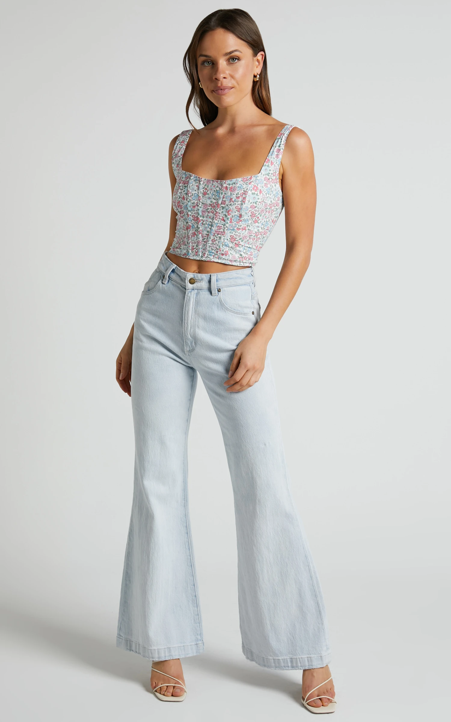 Showpo Keriana Top - Square Neck Cropped Corset In Purple Pink Floral - Image 7