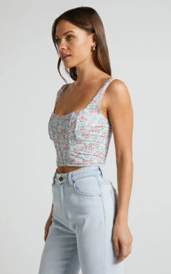 Showpo Keriana Top - Square Neck Cropped Corset In Purple Pink Floral -Showpo Women's Clothing Store Keriana Top Square Neck Cropped Corset in Purple Pink Floral 4