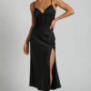 Showpo Khallah Lace Bustier Side Split Midi Dress In Black