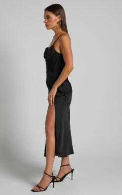 Showpo Khallah Lace Bustier Side Split Midi Dress In Black 13 Showpo Khallah Lace Bustier Side Split Midi Dress In Black -Showpo Women's Clothing Store Khallah Lace Bustier Side Split Midi Dress in Black 4