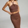 Showpo Khana Bodycon Midi Skirt In Chocolate