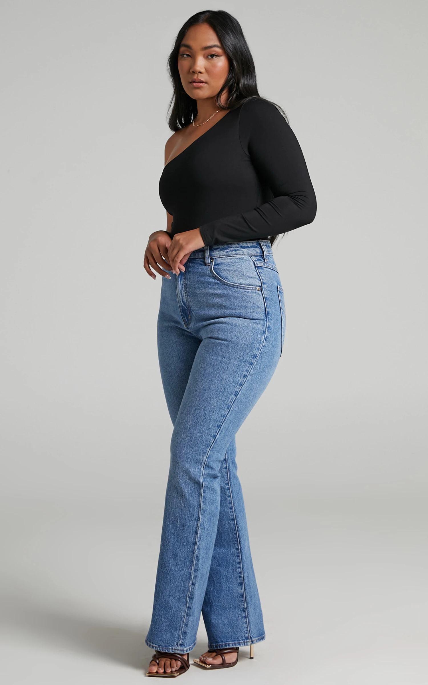 Showpo Khanley One Shoulder Long Sleeve Bodysuit In Black 3 Showpo Khanley One Shoulder Long Sleeve Bodysuit In Black - Image 3