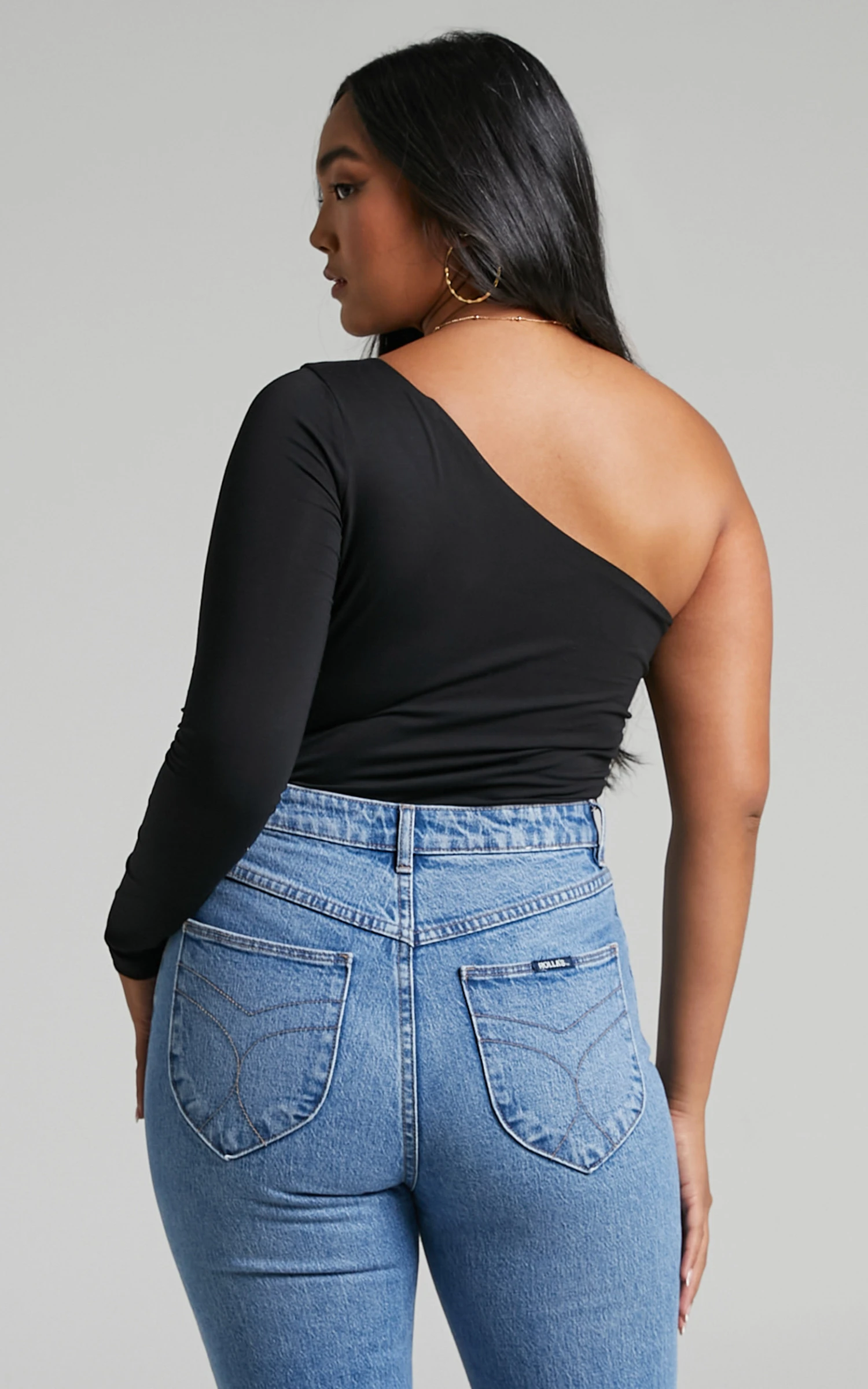 Showpo Khanley One Shoulder Long Sleeve Bodysuit In Black 5 Showpo Khanley One Shoulder Long Sleeve Bodysuit In Black - Image 5