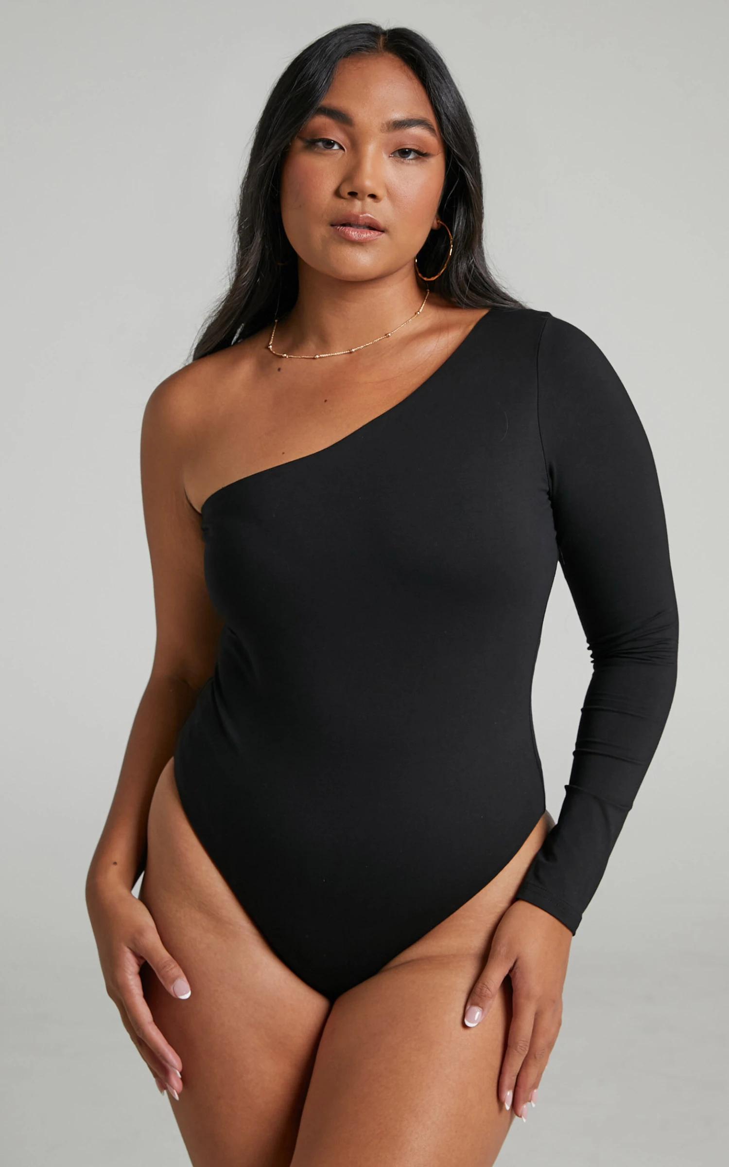 Showpo Khanley One Shoulder Long Sleeve Bodysuit In Black 4 Showpo Khanley One Shoulder Long Sleeve Bodysuit In Black - Image 4