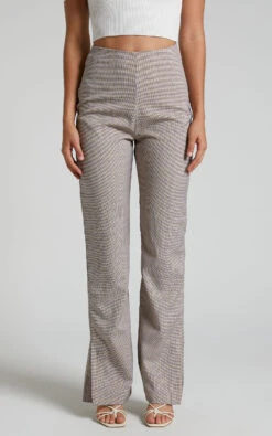 Showpo Khizza - High Waisted Side Split Pant In Brown Pink Check -Showpo Women's Clothing Store Khizza Side Split Pant in Brown Pink Check