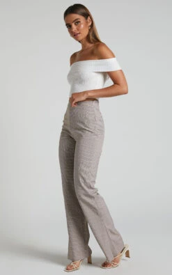 Showpo Khizza - High Waisted Side Split Pant In Brown Pink Check -Showpo Women's Clothing Store Khizza Side Split Pant in Brown Pink Check 4