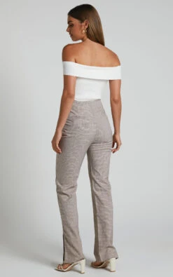 Showpo Khizza - High Waisted Side Split Pant In Brown Pink Check -Showpo Women's Clothing Store Khizza Side Split Pant in Brown Pink Check 5