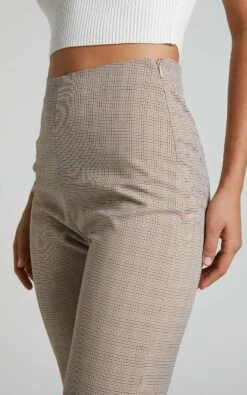 Showpo Khizza - High Waisted Side Split Pant In Brown Pink Check -Showpo Women's Clothing Store Khizza Side Split Pant in Brown Pink Check 7