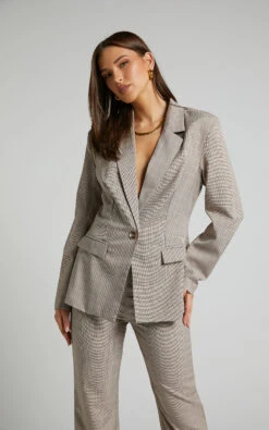 Showpo Khizza Tailored Blazer In Brown And Pink Check -Showpo Women's Clothing Store Khizza Tailored Blazer in Brown and Pink Check 7