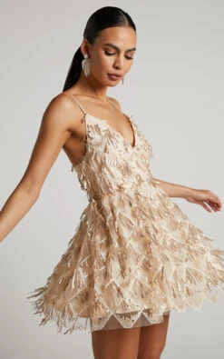 Showpo Khrizza Sequin Gathered Mini Dress In Gold