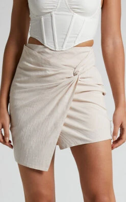 Showpo Kiandra Knot Detail Mini Skirt In Beige