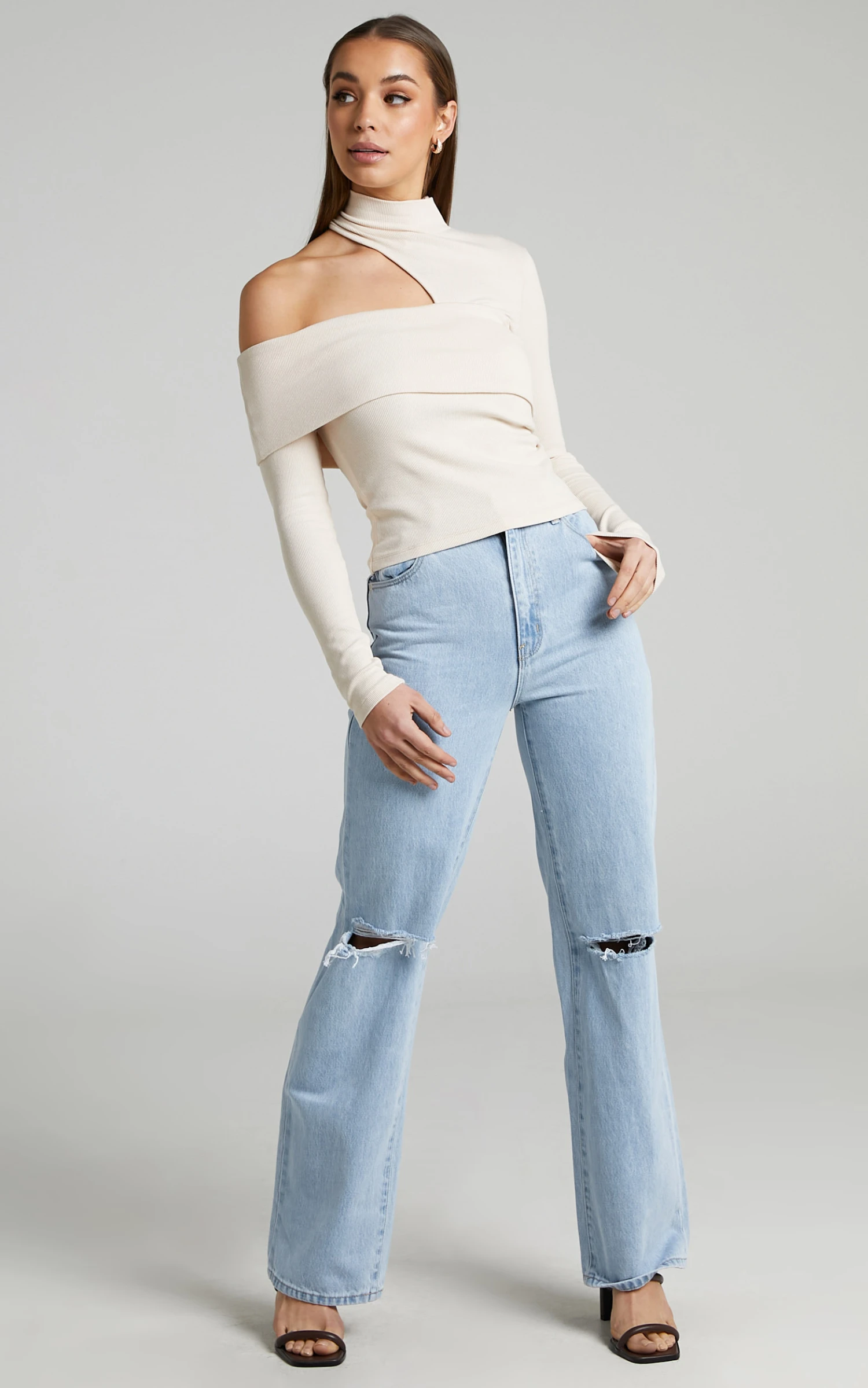Showpo Kiefer Asymmetric Long Sleeve Cutout Top In Cream 5 Showpo Kiefer Asymmetric Long Sleeve Cutout Top In Cream - Image 5